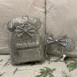 Loungefly Silver Sequin Backpack and Headband Set